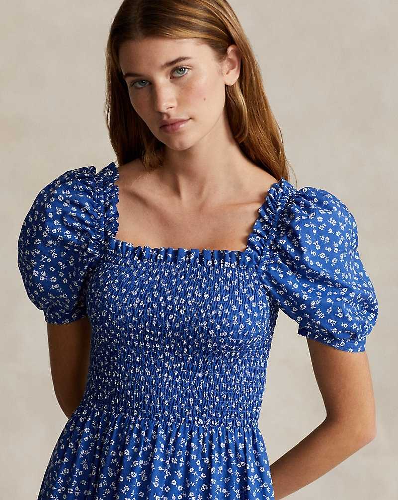 Vestido Ralph Lauren Floral Smocked Cotton Mujer Azul Marino | UALDZCW-25 - vista 5