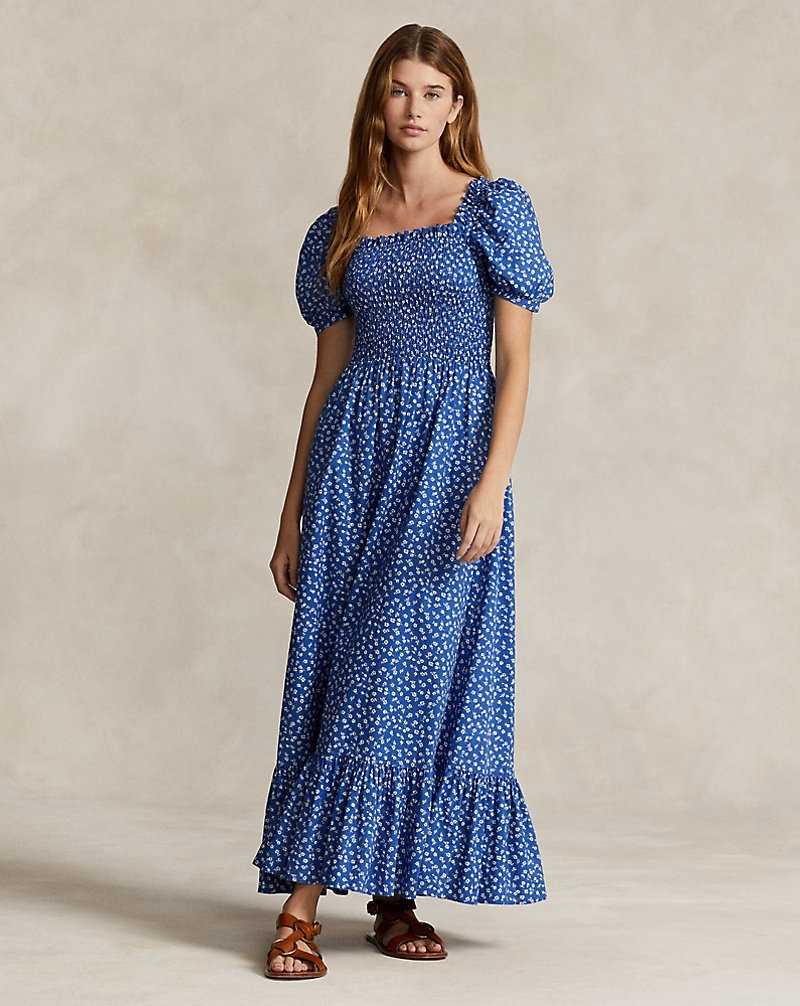 Vestido Ralph Lauren Floral Smocked Cotton Mujer Azul Marino | UALDZCW-25 - vista 1