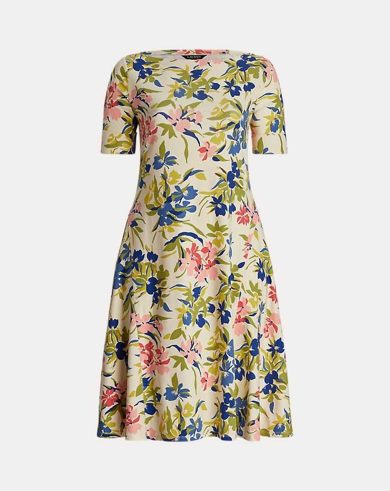 Vestido Ralph Lauren Floral Stretch Cotton Midi Mujer Cream/Blue Multi | QHWABUR-04 - vista 2