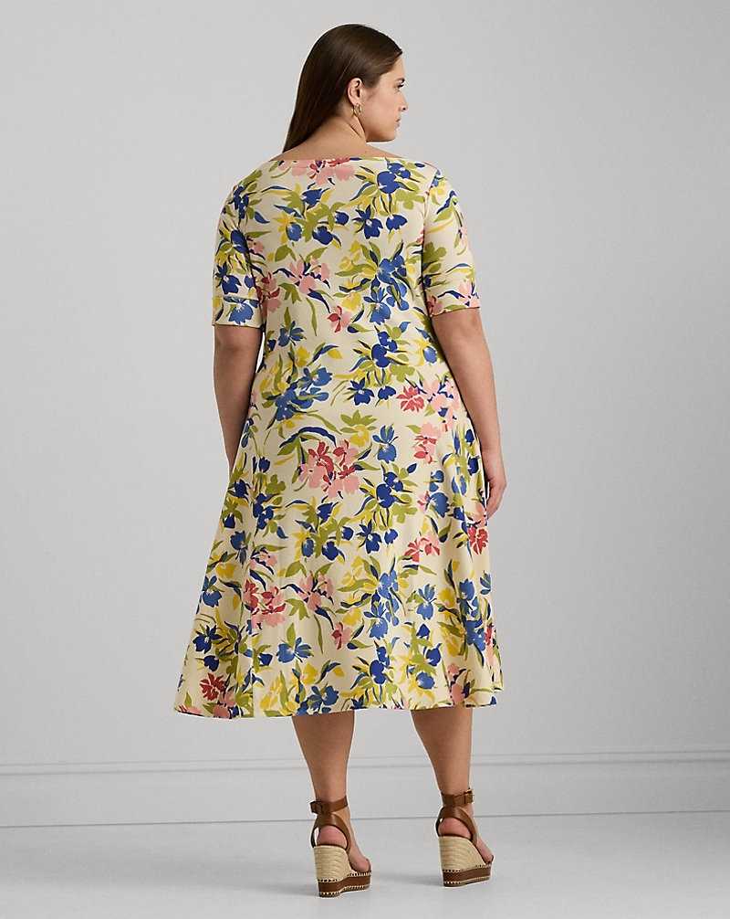 Vestido Ralph Lauren Floral Stretch Cotton Midi Mujer Cream/Blue Multi | QHWABUR-04 - vista 4