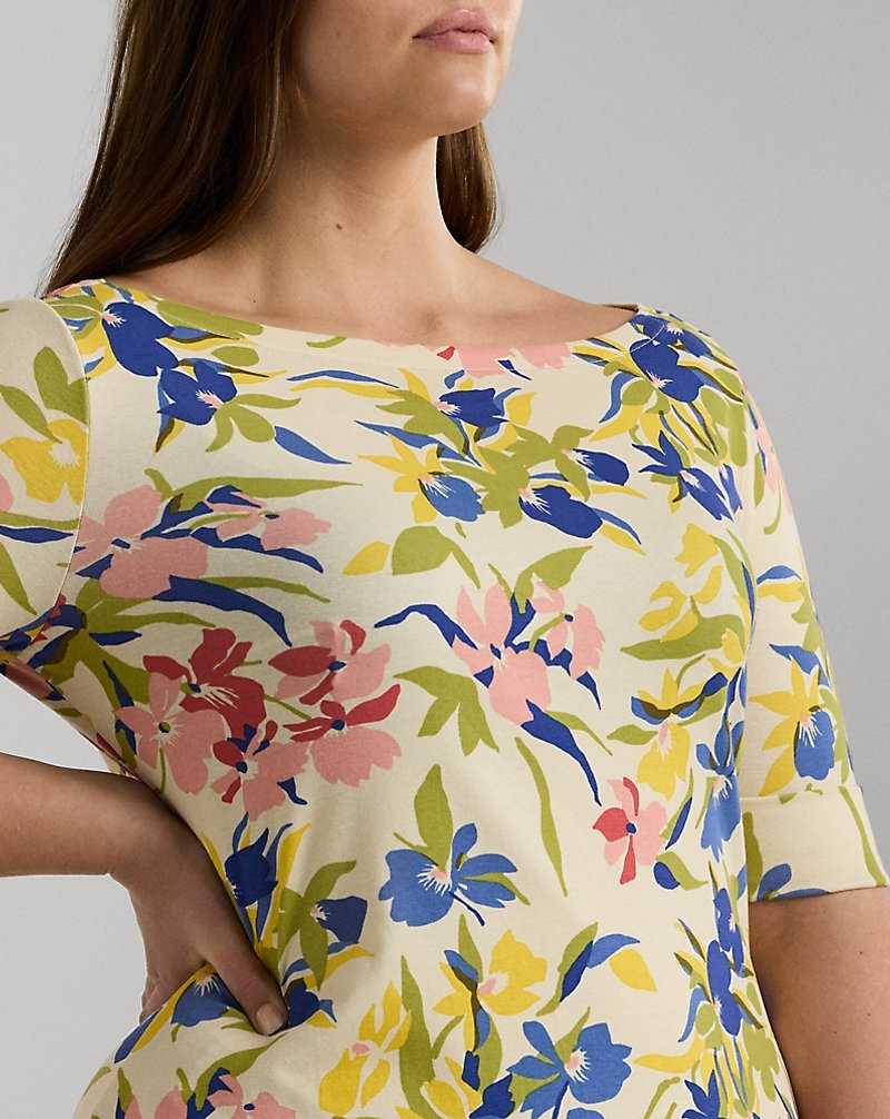 Vestido Ralph Lauren Floral Stretch Cotton Midi Mujer Cream/Blue Multi | QHWABUR-04 - vista 5