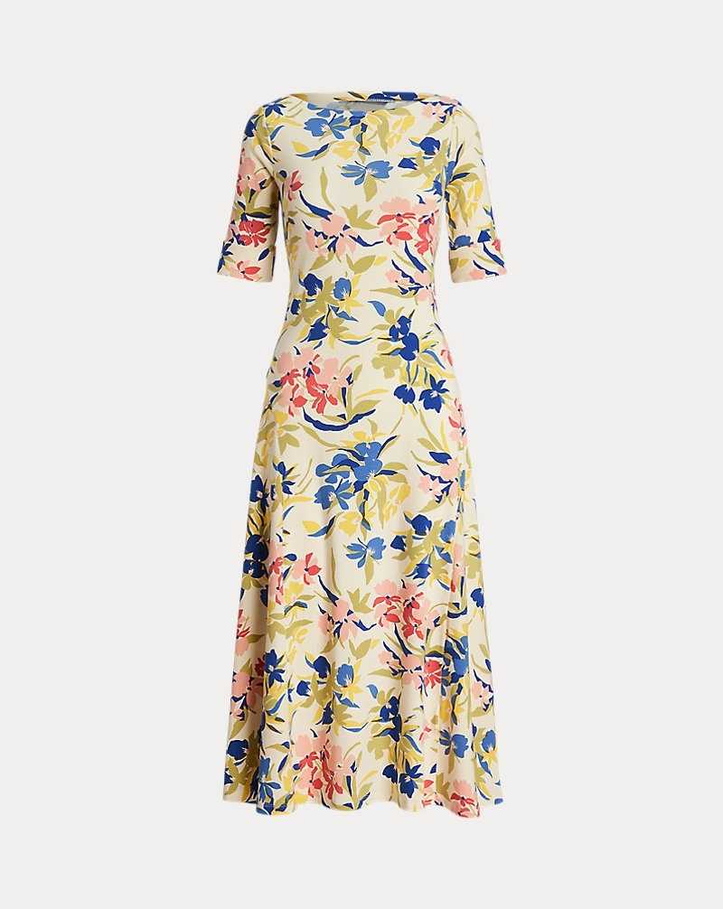 Vestido Ralph Lauren Floral Stretch Cotton Midi Mujer Cream/Blue Multi | NOSJBAT-76 - vista 2