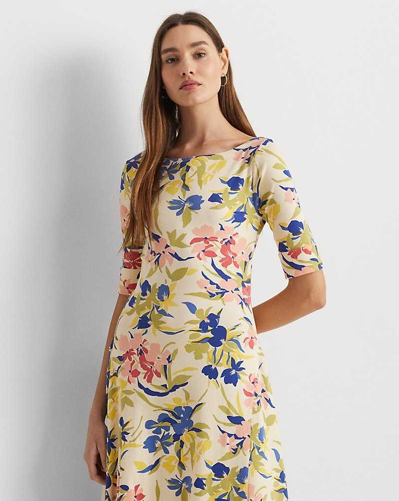 Vestido Ralph Lauren Floral Stretch Cotton Midi Mujer Cream/Blue Multi | NOSJBAT-76 - vista 3