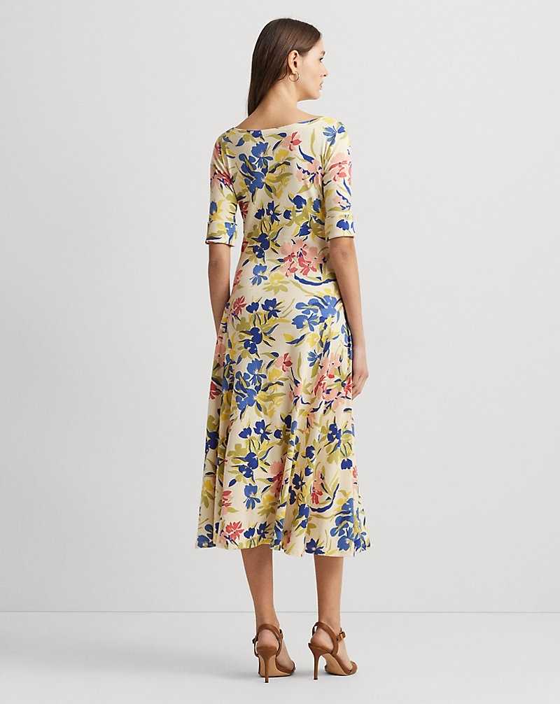 Vestido Ralph Lauren Floral Stretch Cotton Midi Mujer Cream/Blue Multi | NOSJBAT-76 - vista 4