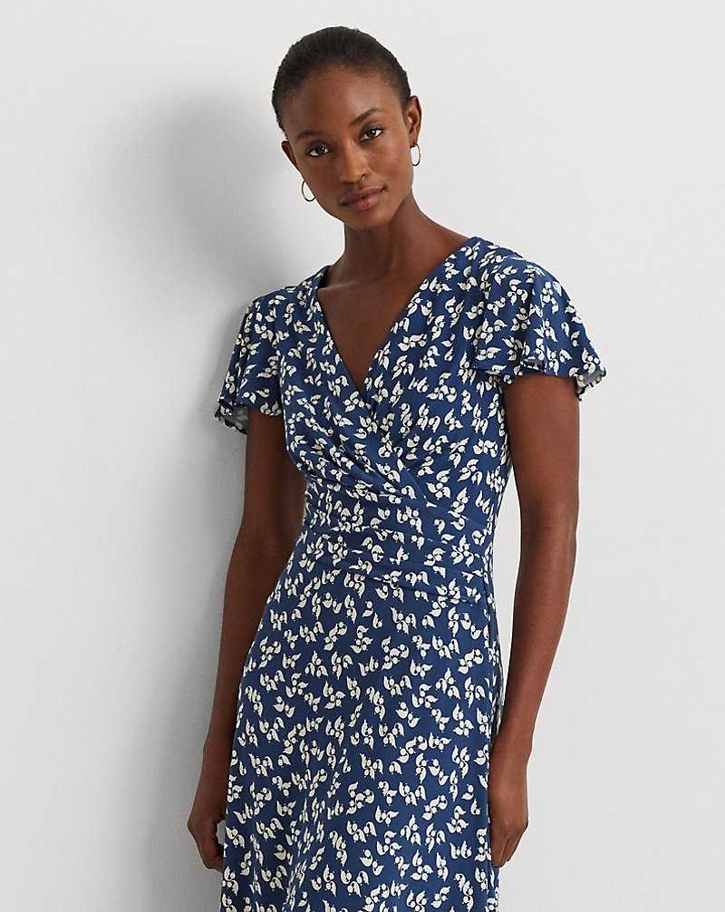 Vestido Ralph Lauren Floral Stretch Jersey Surplice Mujer Blue/Cream | OTHZESL-52 - vista 3