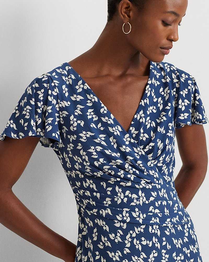 Vestido Ralph Lauren Floral Stretch Jersey Surplice Mujer Blue/Cream | OTHZESL-52 - vista 5