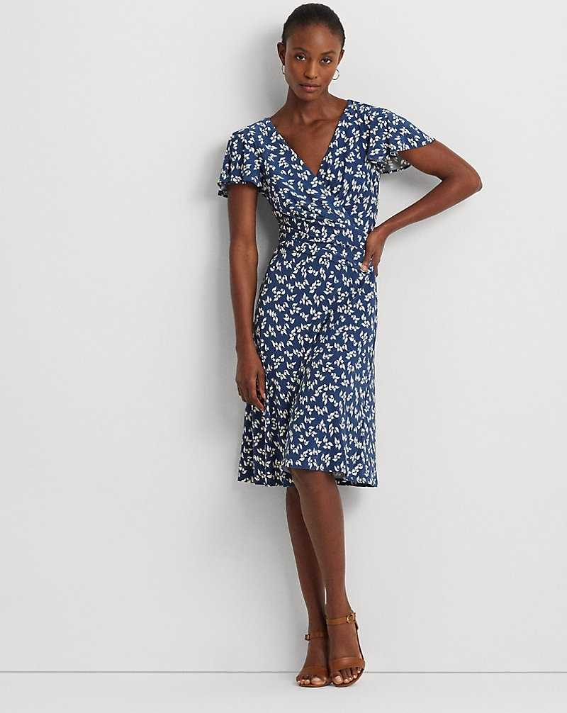 Vestido Ralph Lauren Floral Stretch Jersey Surplice Mujer Blue/Cream | OTHZESL-52 - vista 1