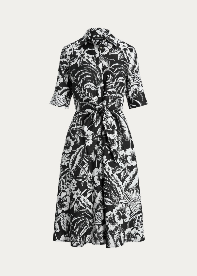 Vestido Floral Tie-Front Linen Shirtdress Mujer Blancos | MQPL34758 - vista 2