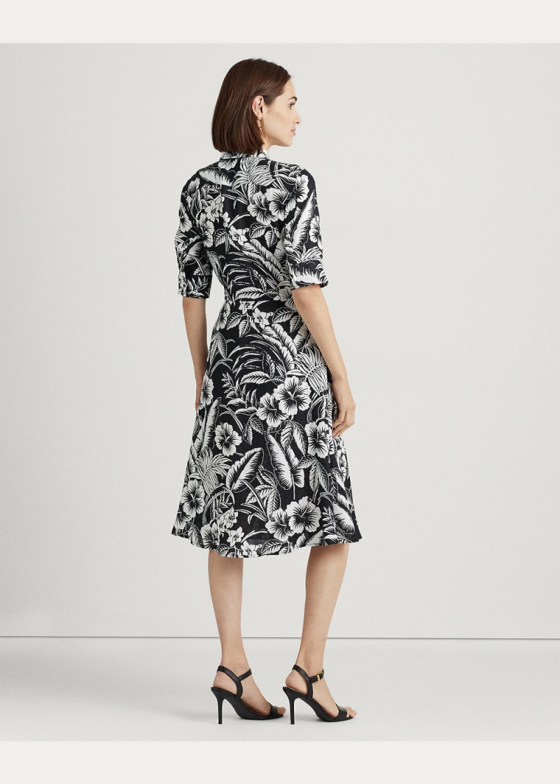 Vestido Floral Tie-Front Linen Shirtdress Mujer Blancos | MQPL34758 - vista 4