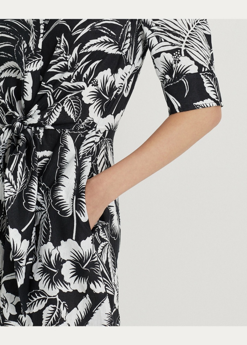 Vestido Floral Tie-Front Linen Shirtdress Mujer Blancos | MQPL34758 - vista 5
