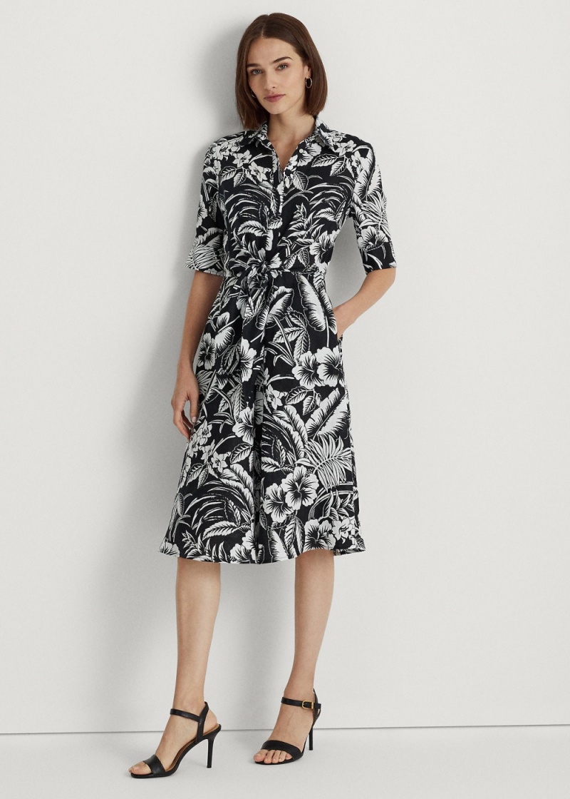 Vestido Floral Tie-Front Linen Shirtdress Mujer Blancos | MQPL34758 - vista 1