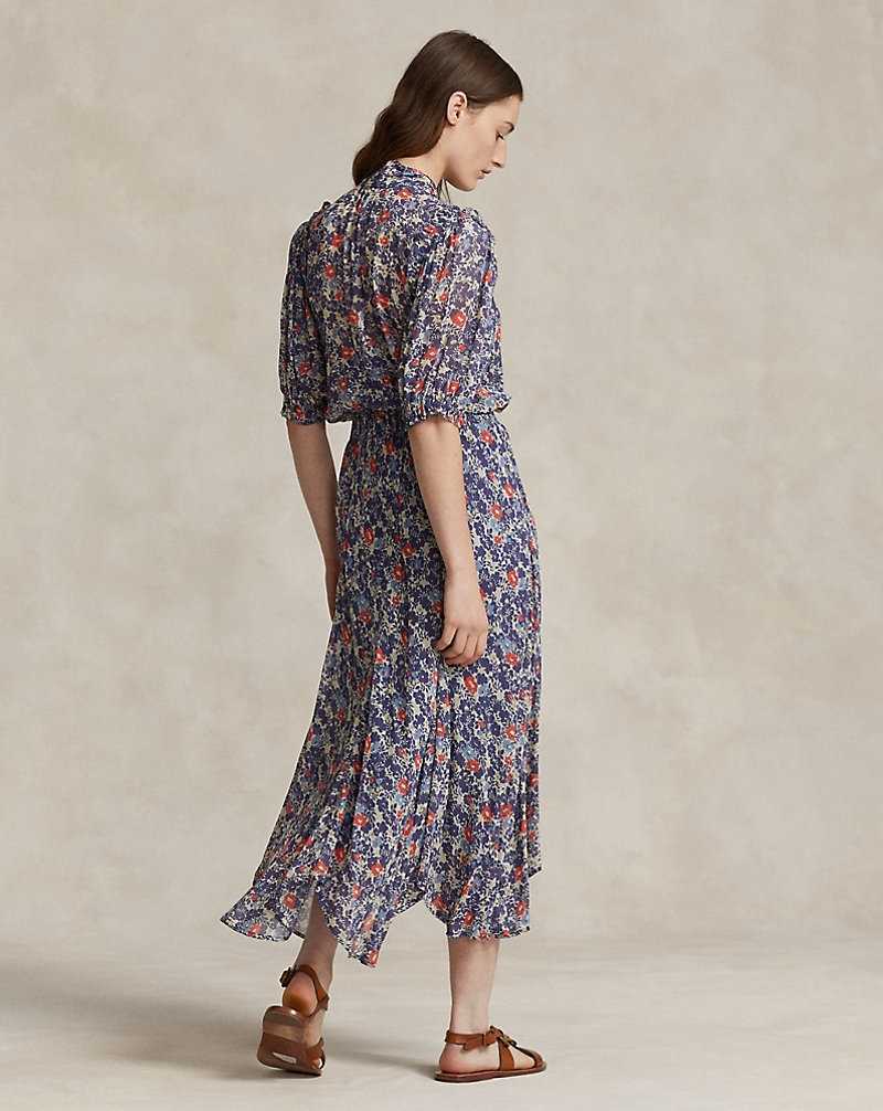 Vestido Ralph Lauren Floral Tie-Neck Georgette Mujer 1601 Red/Blue Floral | XFEWLZO-96 - vista 4