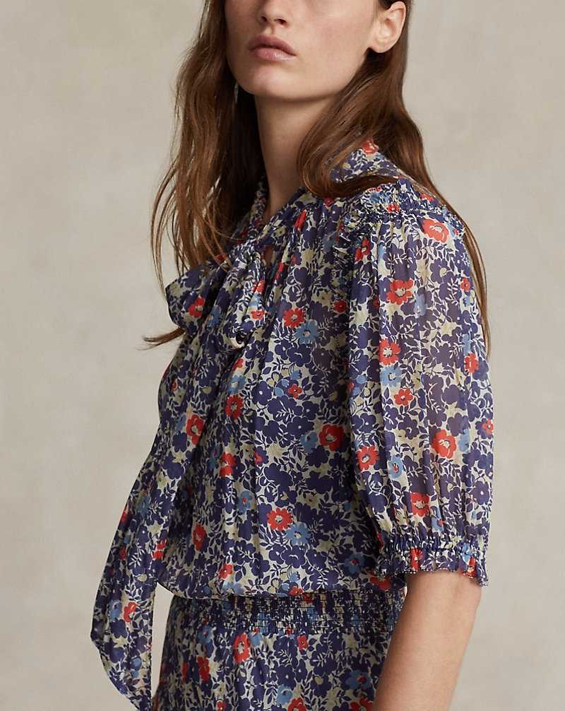 Vestido Ralph Lauren Floral Tie-Neck Georgette Mujer 1601 Red/Blue Floral | XFEWLZO-96 - vista 5