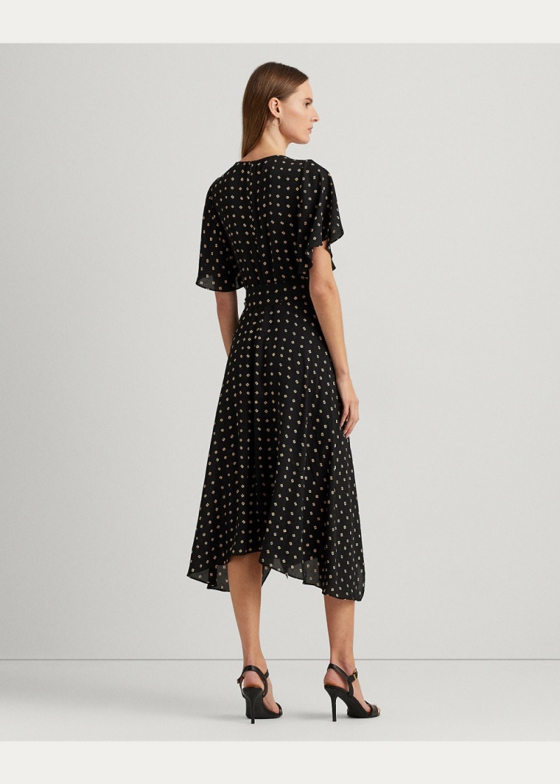 Vestido Geo-Print Crepe Flutter-Sleeve Mujer Marrom | PHEV48903 - vista 4