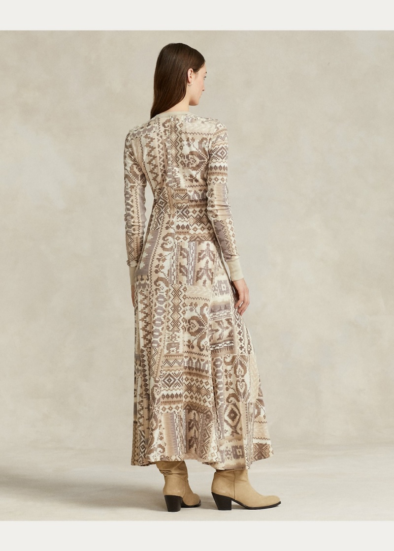 Vestido Geometric Waffle-Knit Henley Mujer Creme | KIUJ35049 - vista 3