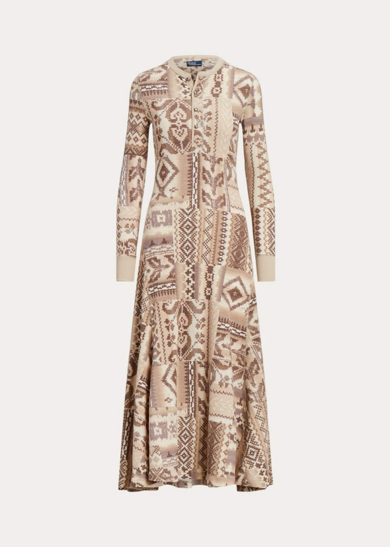 Vestido Geometric Waffle-Knit Henley Mujer Creme | KIUJ35049 - vista 1