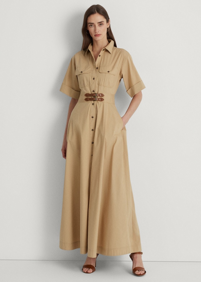 Vestido Hebilla-Trim Algodon-Blend Shirtdress Mujer Marrom | JHNO42130 - vista 1