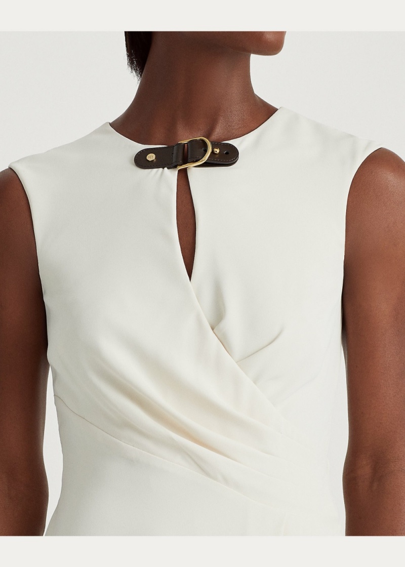 Vestido Hebilla-Trim Georgette Cap-Sleeve Mujer Creme | ADJC49673 - vista 2