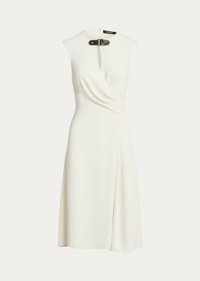 Vestido Hebilla-Trim Georgette Cap-Sleeve Mujer Creme | ADJC49673 - vista 1
