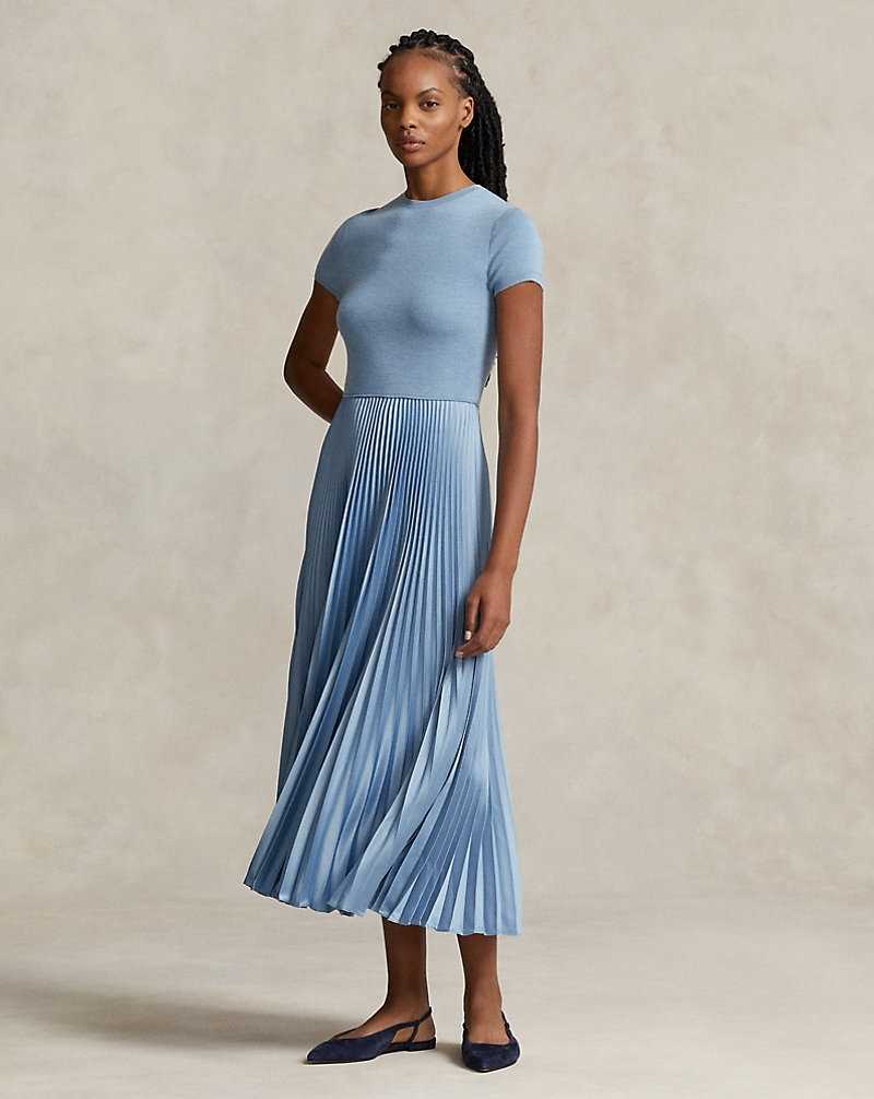 Vestido Ralph Lauren Hybrid-Pleated Midi Mujer Azules | DFARBGU-72 - vista 1