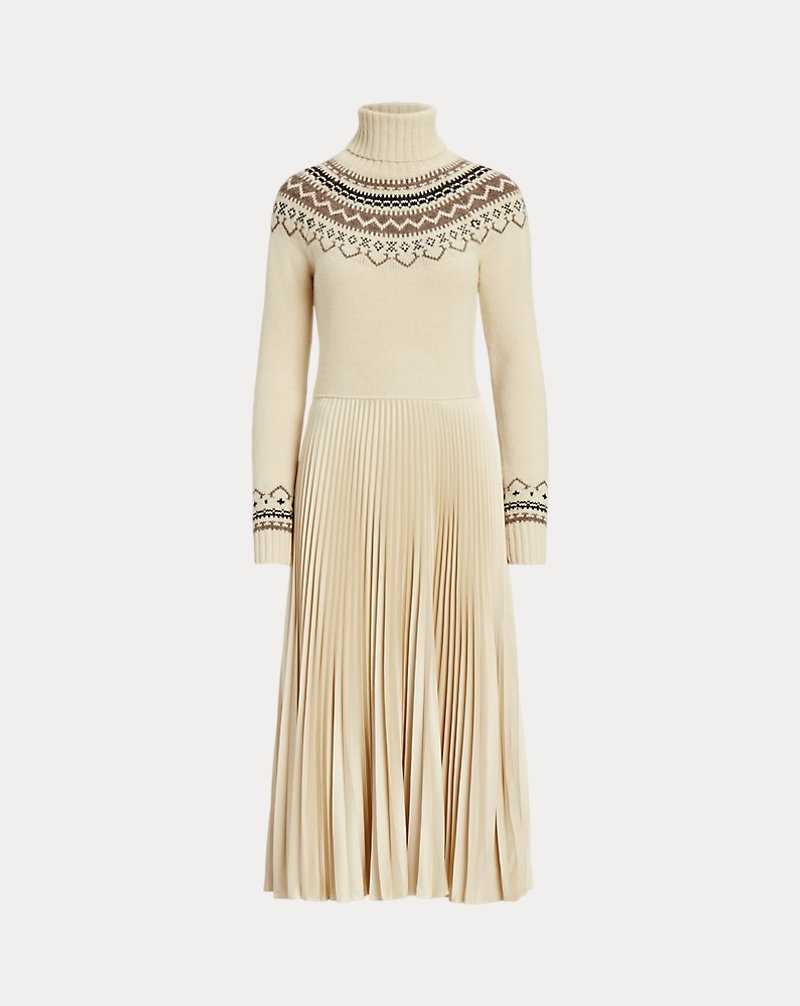 Vestido Ralph Lauren Hybrid-Pleated Roll Neck Mujer Creme | RLOXBHU-64 - vista 2