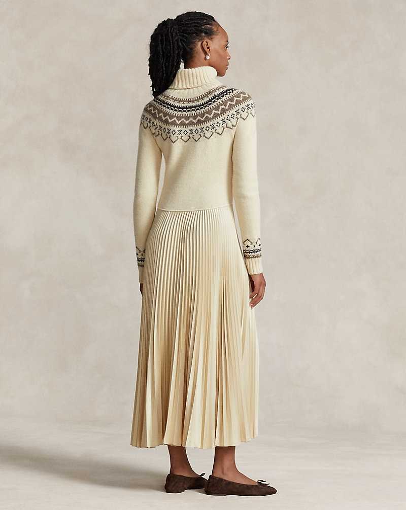 Vestido Ralph Lauren Hybrid-Pleated Roll Neck Mujer Creme | RLOXBHU-64 - vista 4