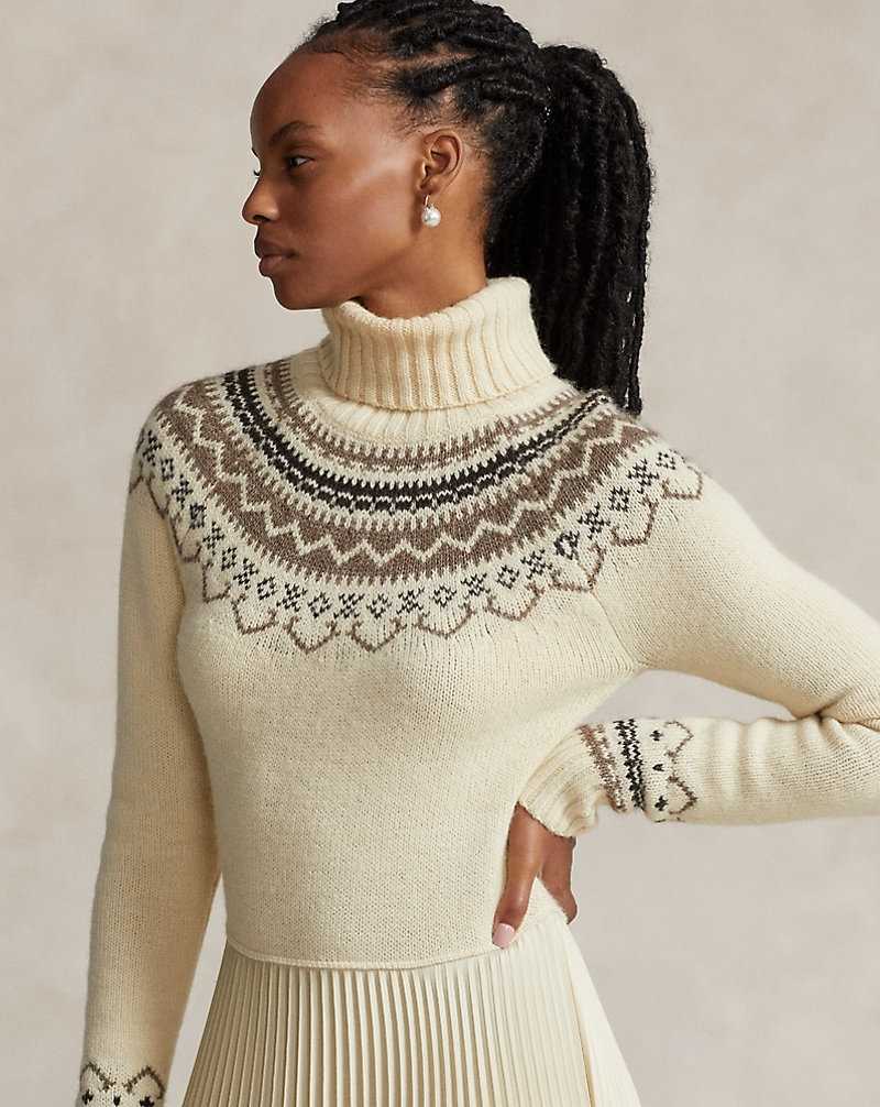 Vestido Ralph Lauren Hybrid-Pleated Roll Neck Mujer Creme | RLOXBHU-64 - vista 5