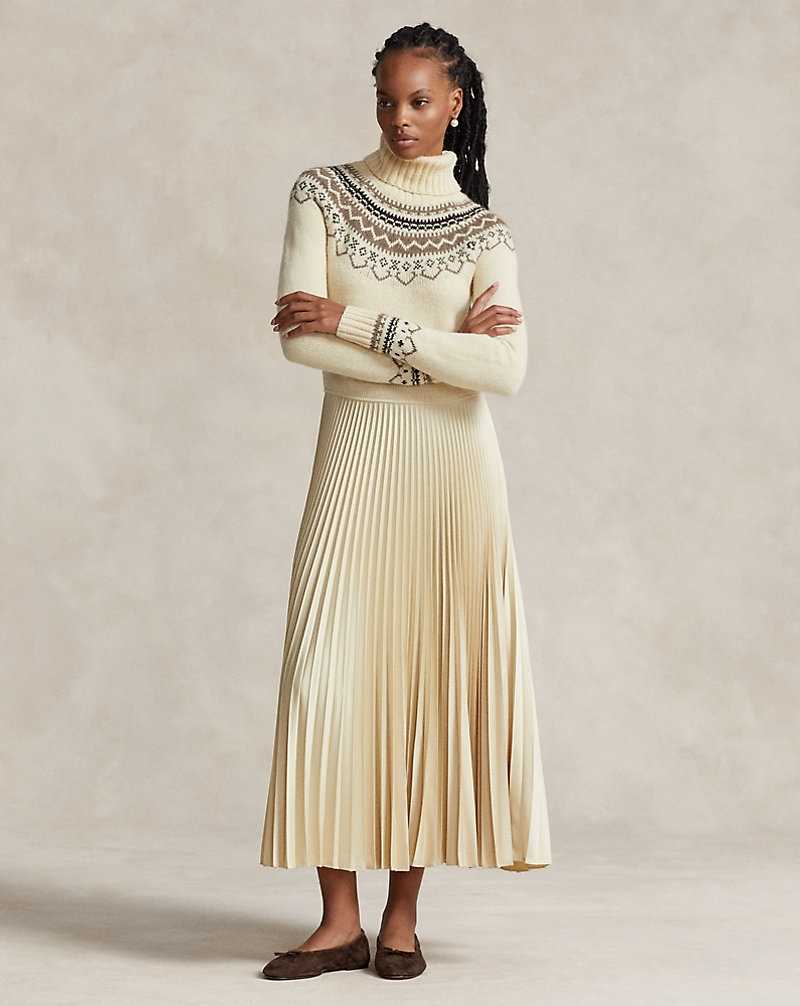 Vestido Ralph Lauren Hybrid-Pleated Roll Neck Mujer Creme | RLOXBHU-64 - vista 1