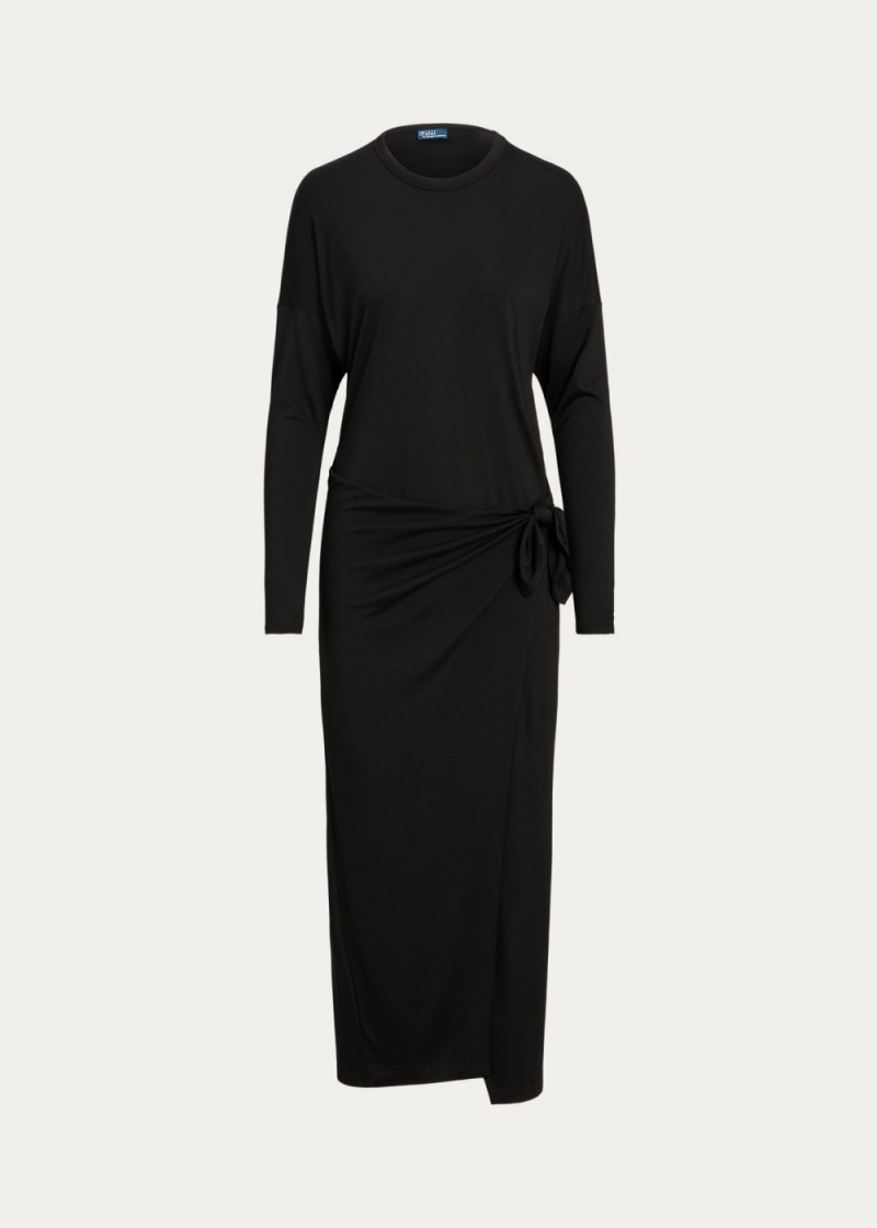 Vestido Jersey Long-Sleeve Wrap Mujer Negros | VUES46701 - vista 2