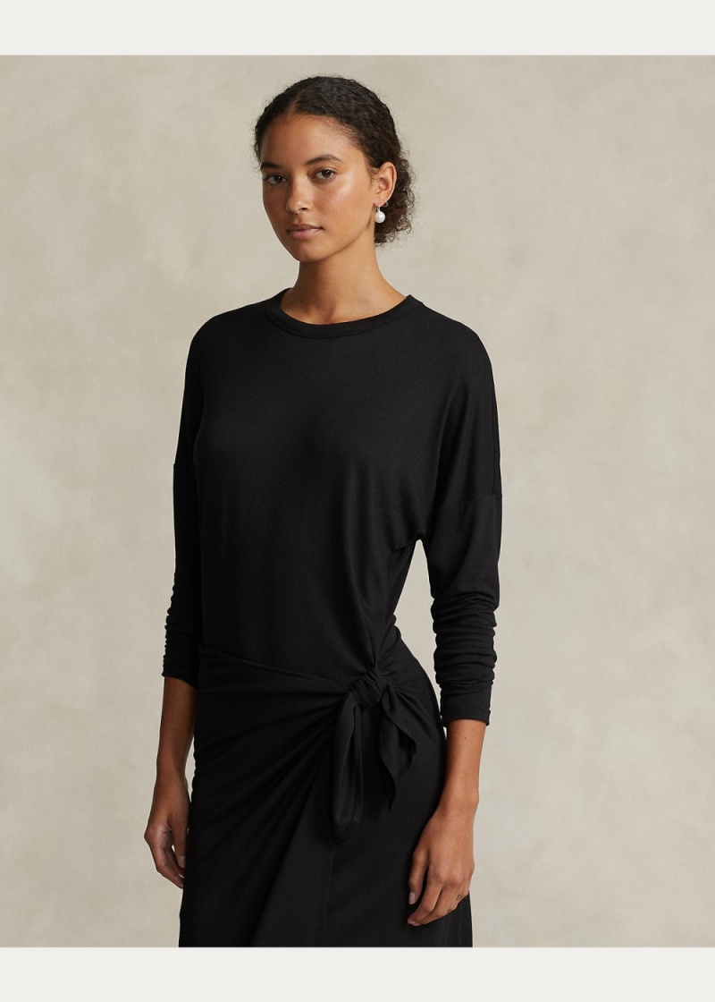 Vestido Jersey Long-Sleeve Wrap Mujer Negros | VUES46701 - vista 3