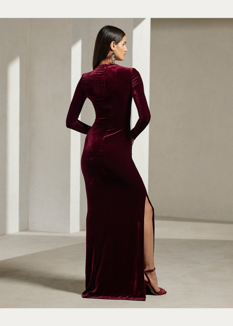 Vestido Kinslee Velvet Long-Sleeve Evening Mujer Rojos | VHMG92407 - vista 4
