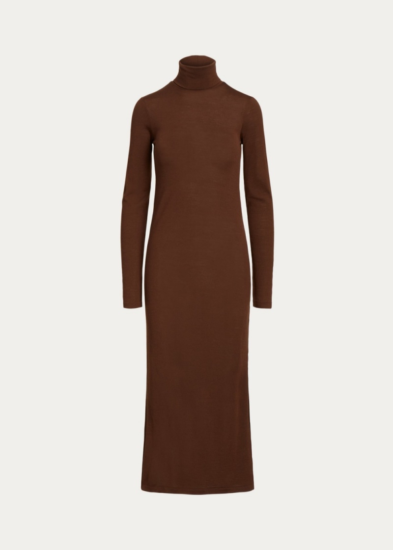 Vestido Lana-Blend Jersey Roll Neck Midi Mujer Marrom | JEGD02869 - vista 2
