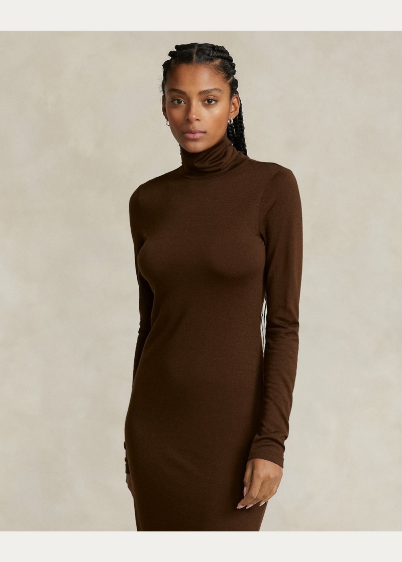 Vestido Lana-Blend Jersey Roll Neck Midi Mujer Marrom | JEGD02869 - vista 3