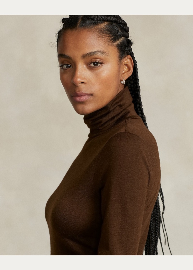 Vestido Lana-Blend Jersey Roll Neck Midi Mujer Marrom | JEGD02869 - vista 4