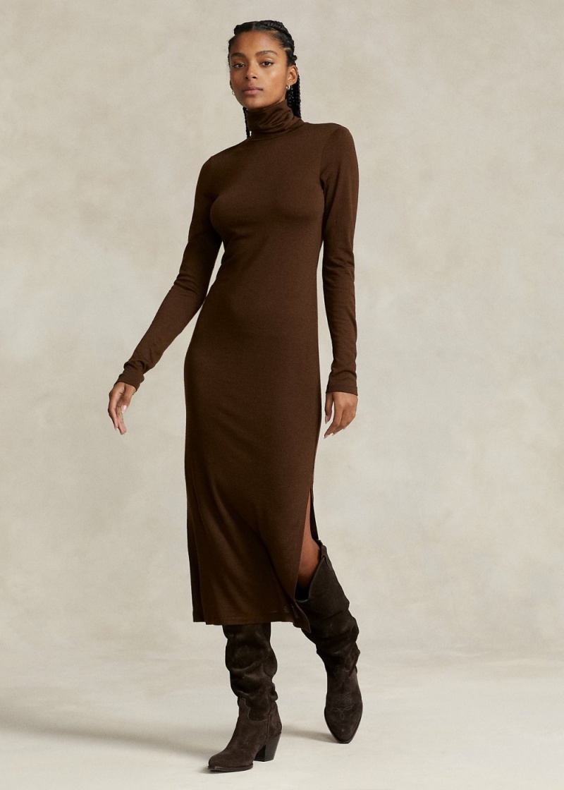 Vestido Lana-Blend Jersey Roll Neck Midi Mujer Marrom | JEGD02869 - vista 1