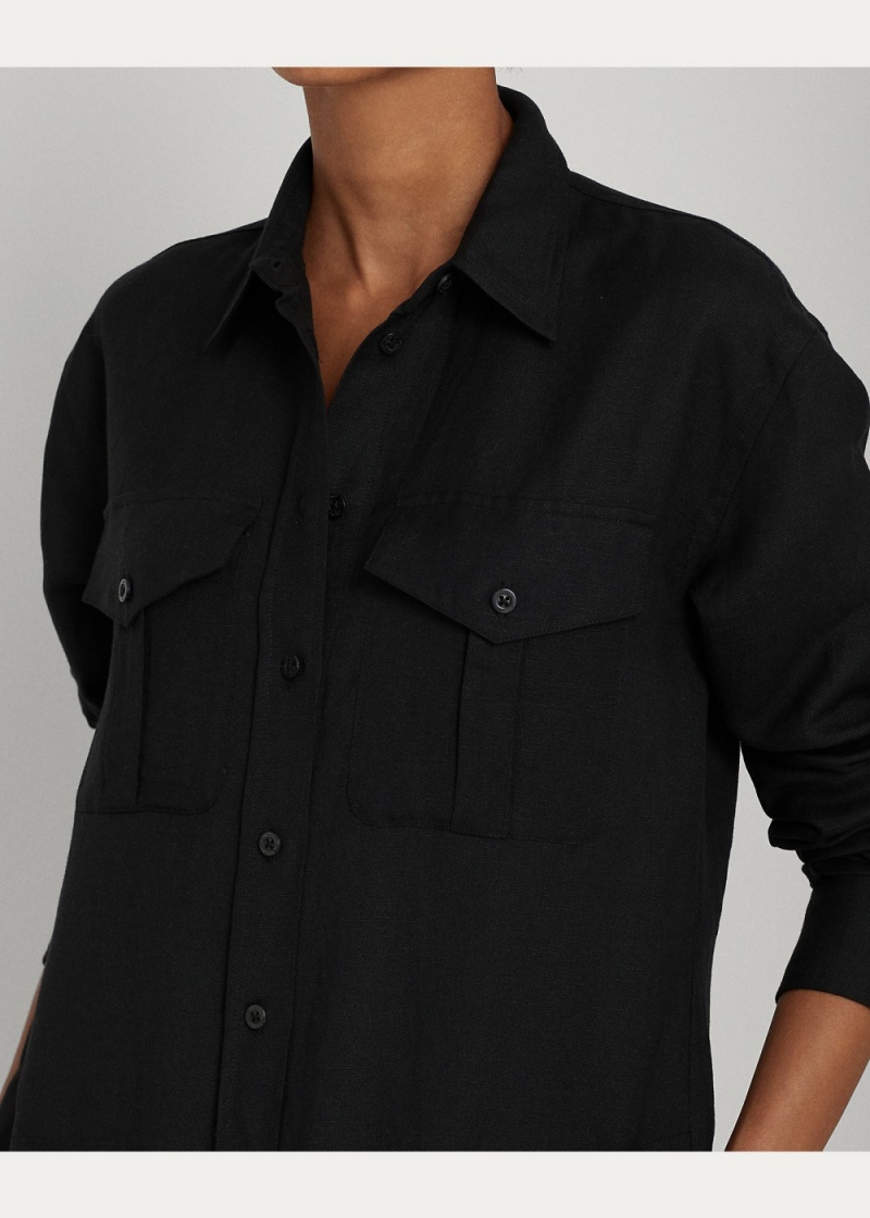 Vestido Linen-Blend Shirtdress Mujer Negros | KEYT01378 - vista 2
