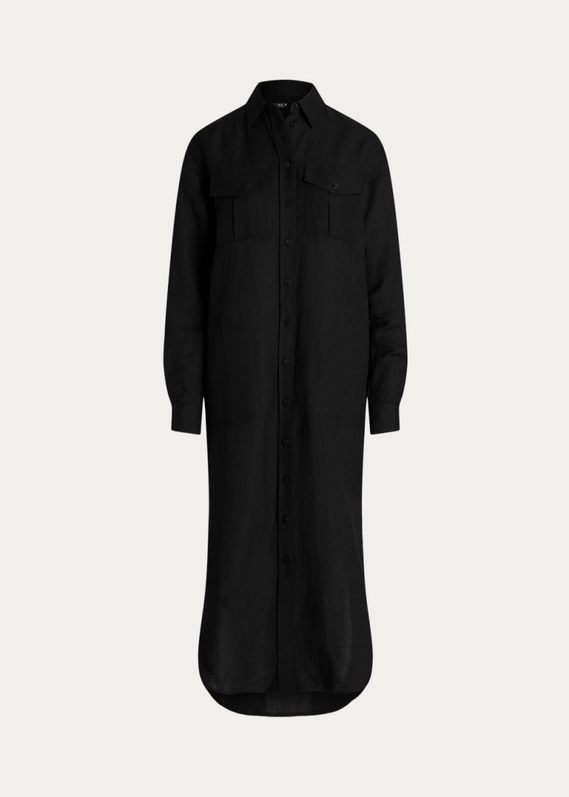 Vestido Linen-Blend Shirtdress Mujer Negros | KEYT01378 - vista 3
