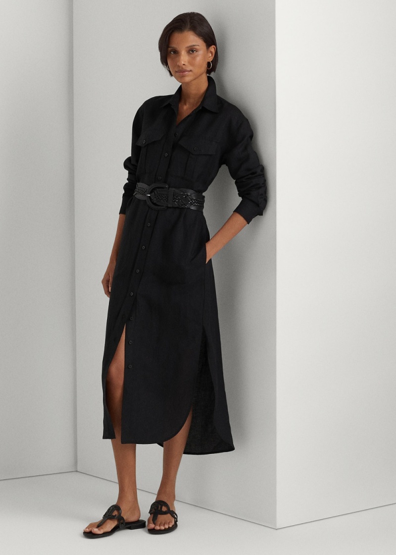 Vestido Linen-Blend Shirtdress Mujer Negros | KEYT01378 - vista 1