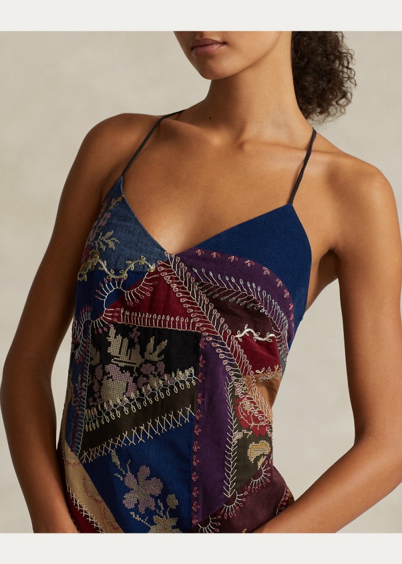 Vestido Multi-Patchwork V-Neck Mujer Multicolor | QRFN23957 - vista 3