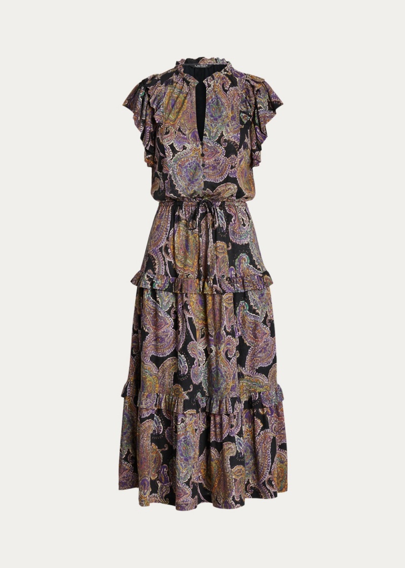 Vestido Paisley Linen-Blend Jersey Tiered Mujer Multicolor | WXBQ14305 - vista 2