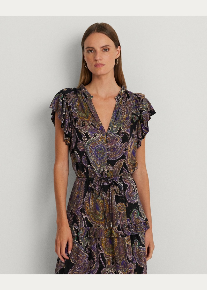Vestido Paisley Linen-Blend Jersey Tiered Mujer Multicolor | WXBQ14305 - vista 3
