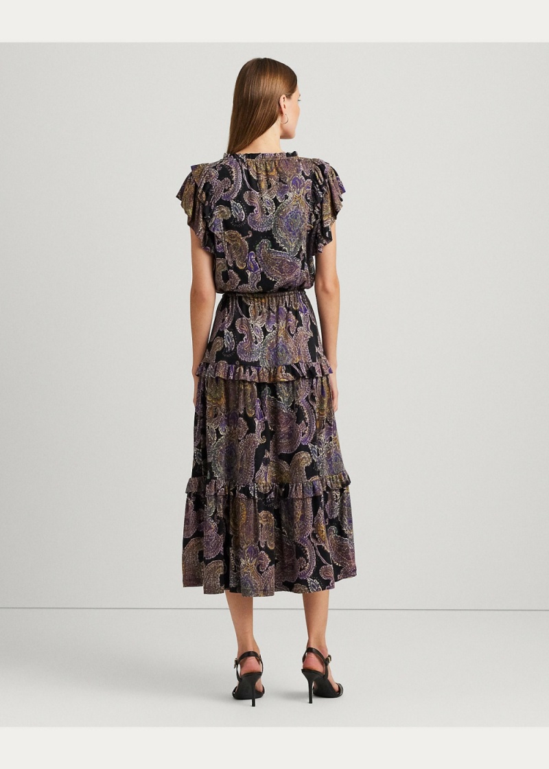 Vestido Paisley Linen-Blend Jersey Tiered Mujer Multicolor | WXBQ14305 - vista 4