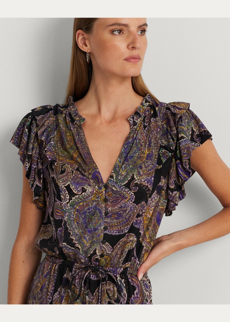 Vestido Paisley Linen-Blend Jersey Tiered Mujer Multicolor | WXBQ14305 - vista 5