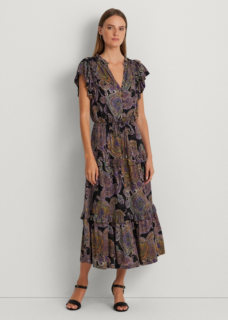 Vestido Paisley Linen-Blend Jersey Tiered Mujer Multicolor | WXBQ14305 - vista 1