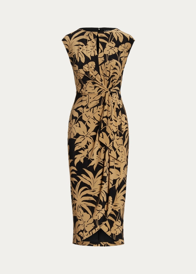 Vestido Palm Frond-Print Jersey Tie-Front Mujer Negros | SVOD14920 - vista 2