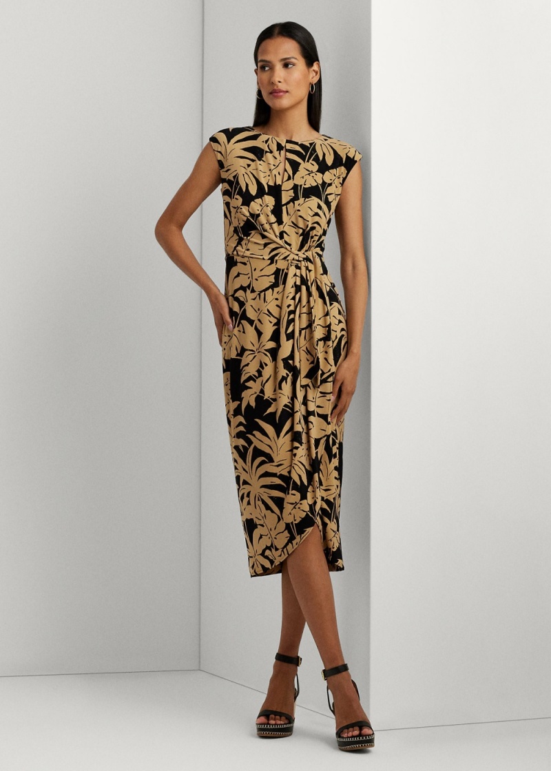 Vestido Palm Frond-Print Jersey Tie-Front Mujer Negros | SVOD14920 - vista 1