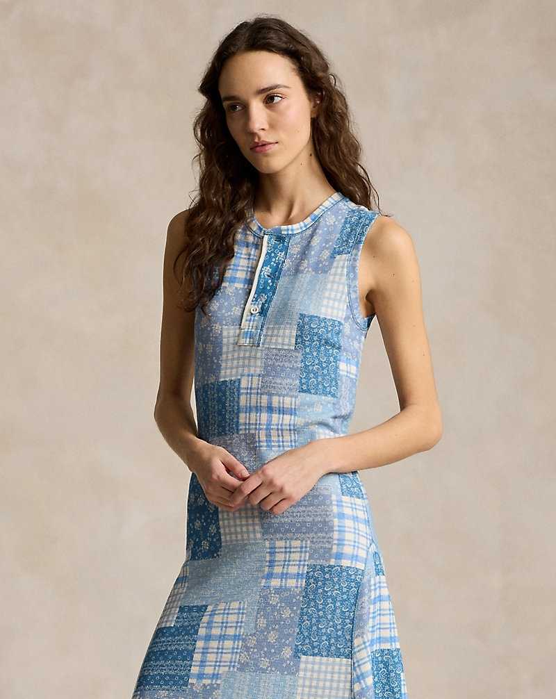 Vestido Ralph Lauren Patchwork Double-Knit Sleeveless Mujer Azules | CSGXKAL-02 - vista 3