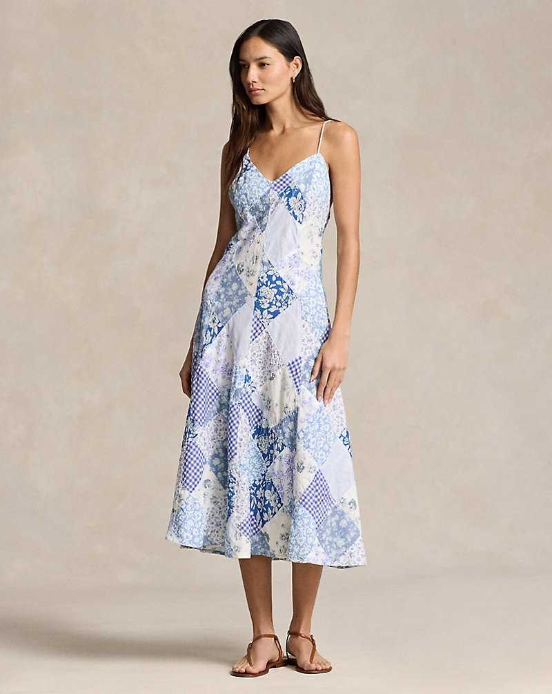 Vestido Ralph Lauren Patchwork V-Neck Mujer 2604k Blue/white | ORDCJUG-30 - vista 1