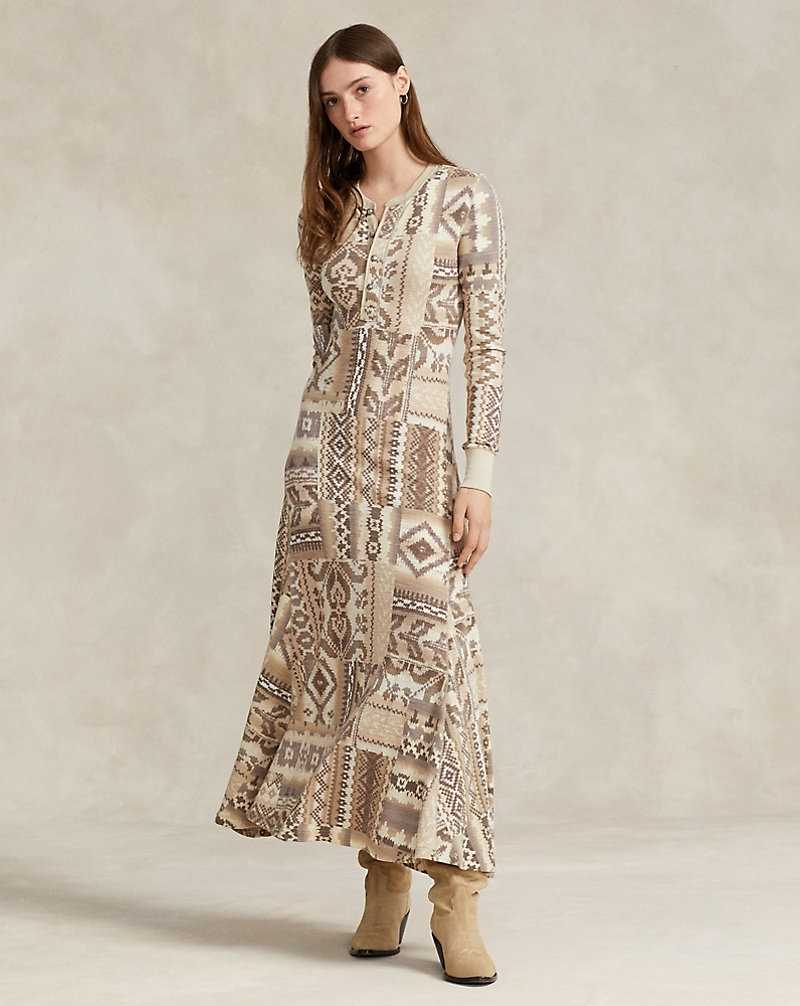 Vestido Ralph Lauren Patchwork-Motif Cotton Waffle Mujer Creme | TDXLGAI-27 - vista 3