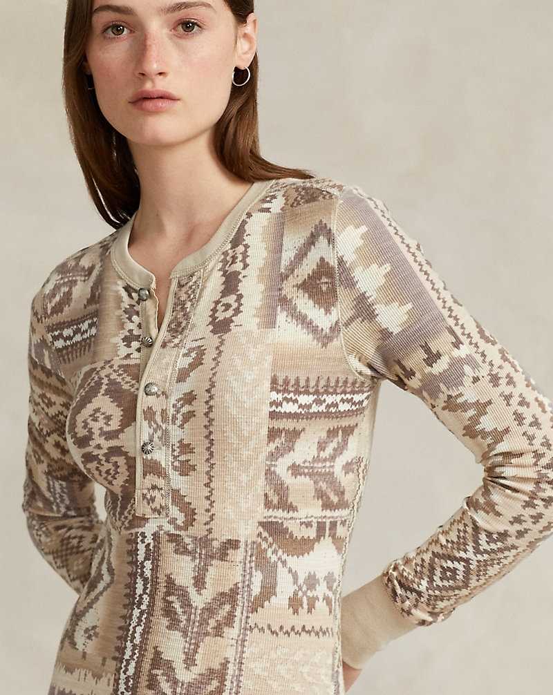 Vestido Ralph Lauren Patchwork-Motif Cotton Waffle Mujer Creme | TDXLGAI-27 - vista 5